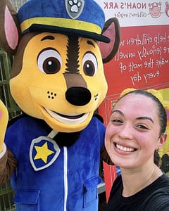 Our dance techer Antonia stood next to a mascot sized 'Chase' from Paw Patrol at a fundraising event for Noah's Ark Kids hospice. 